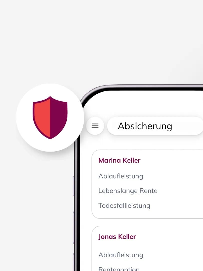 App & Kundenportal – Absicherungsbereich der fondsgebundenen Säule-3a-Police mit optionalem Todesfall- und Erwerbsunfähigkeitsschutz