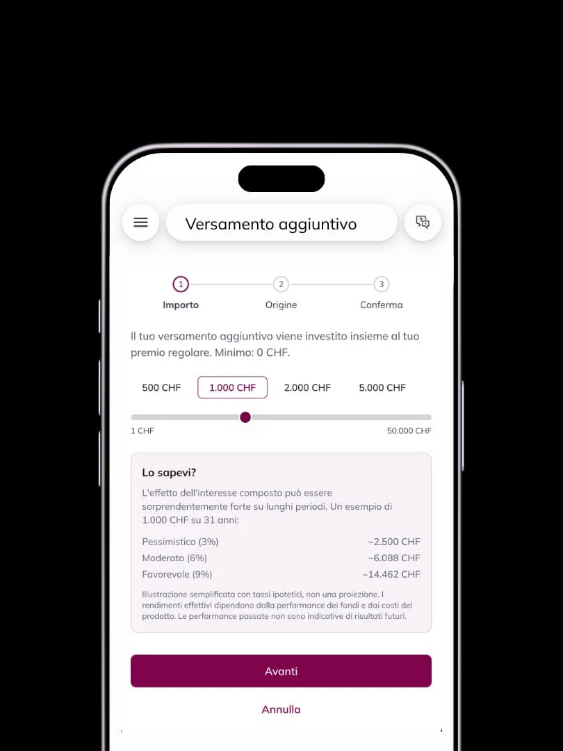Versamento aggiuntivo nell'app Liechtenstein Life
